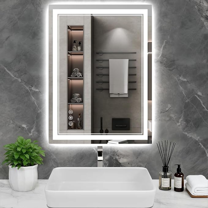 36x24 Inch LED Bathroom Mirror with Lights, 3 Colors Dimmable LED Vanity Mirror, Front and Back Lit, Anti-Fog, Memory Function, Shatterproof Tempered Glass, ETL Listed, Wall Mounted Makeup Mirror