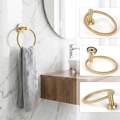 Brushed Gold 5-Piece Bathroom Hardware Set, Bathroom Accessories Set | SUS304 Stainless Steel, 24 inch Towel Bar, Towel Racks for Bathroom, Toilet Paper Holder Wall Mounted, Robe Towel Hooks