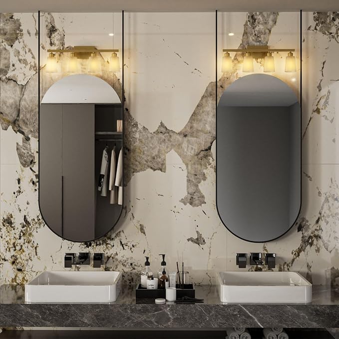 Lightdot 4 Light Bathroom Vanity Light, 26.5" Gold Bathroom Light Fixtures with Frosted Glass Waterproof Shades, Rust-Proof Modern Vanity Lights Over Mirror for Kitchen Hallway Cabinet Porch