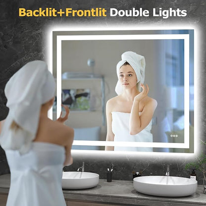 Hivone 48"X40" LED Bathroom Mirror with Lights, Anti-Fog, Dimmable, Backlit + Front Lit, Smart Bathroom Vanity Mirror, Memory Function, Shatterproof, Tempered Glass (Horizontal/Vertical)