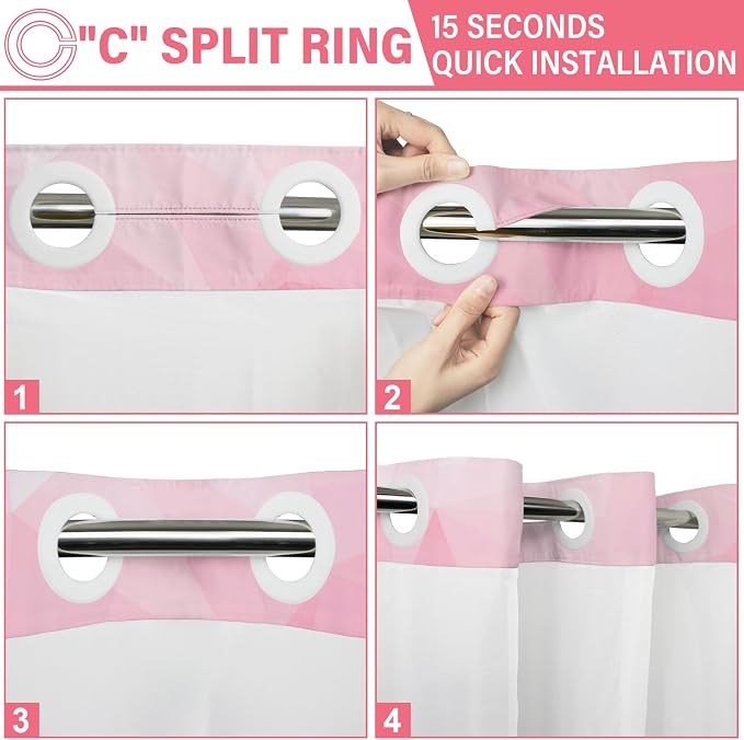 No Hook Shower Curtain with Snap in Liner Set, Pink, 71x74 | Waterproof Fabric for Bathroom, Modern Hotel Style Ombre Design, Mesh Top Window, Machine Washable, Quick Install