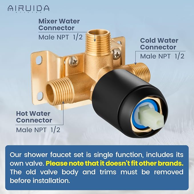 Airuida Shower Faucet Set,6 Inch Shower Valve Kit,Matte Black | Male Threads,Rough-in Valve Shower Trim Kit,Single Handle Control Shower Set
