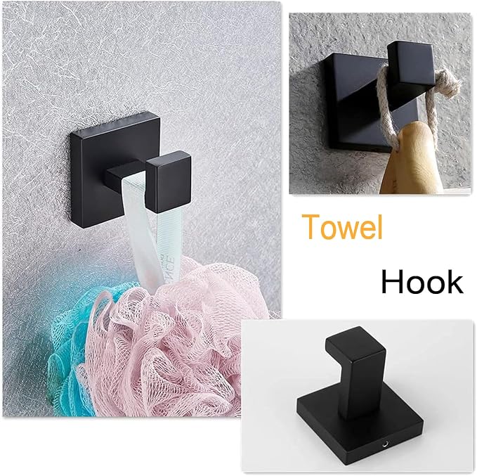 4-Piece Bathroom Hardware Set, Towel Rack Towel Bar Towel Holder Toilet Paper Holder Matte Black Towel Hooks Modern Square Stainless Steel Wall Mounted Bathroom Accessories Set, 23inch