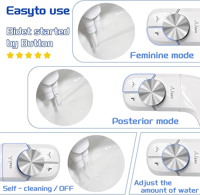 Bidet Attachment for Toilet Non-Electric Ultra-Thin Design,Self-Cleaning Dual Nozzles,Rear & Feminine Hygiene Wash,Adjustable Water Pressure,Cold Water Only, White(0.23 in)