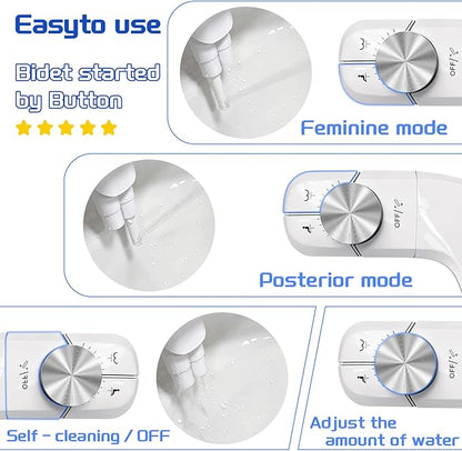 Bidet Attachment for Toilet Non-Electric Ultra-Thin Design,Self-Cleaning Dual Nozzles,Rear & Feminine Hygiene Wash,Adjustable Water Pressure,Cold Water Only, White(0.23 in)