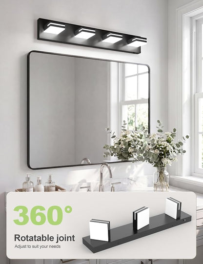 VOLISUN Modern 30-Inch 4-Light Black LED Bathroom Vanity Light Fixtures Over Mirror, 5CCT Dimmable, ETL Certificated