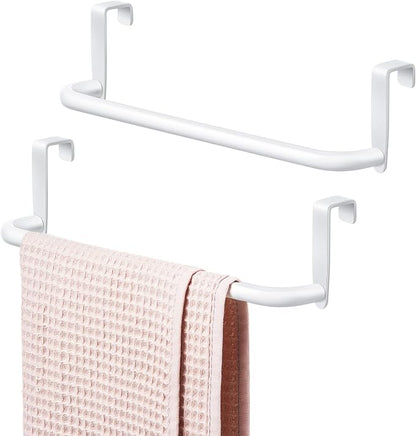 Patelai Over Cabinet Door Towel Bar, Metal Kitchen Rack,White | Hang Inside or Outside Cabinet for Hand Towels, No Drill Install, Bathroom Organizer, Saves Counter Space, Fits Doors