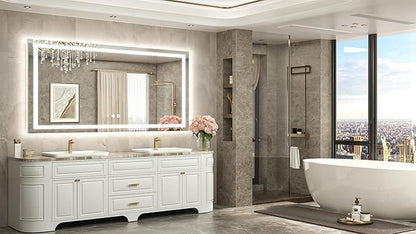 TETOTE 60 x 30 LED Lighted Bathroom Mirror with Lights, Brighter Front and Backlit Light up Mirror for Bathroom Vanity Wall, 3-Color Dimmable Illuminated Antifog Mirror, Waterproof, Tempered Glass