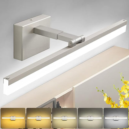 SOLFART LED Vanity Lights Fixtures - 24 inch Brushed Nickel Retractable Modern Bathroom Light Fixture Over Mirror 5CCT