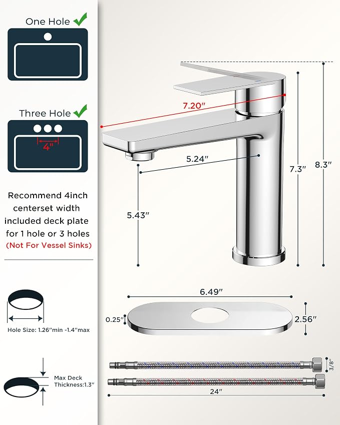 FORIOUS Chrome Bathroom Faucets 1 Hole, Commercial Bathroom Sink Faucet | CUPC Commercial Bathroom Faucet Single Hole, Single Handle Polished Chrome Bathroom Sink Faucet Rv, Real Estate Procurement