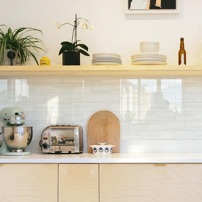STICKGOO 10-Sheet Backsplash Peel and Stick Subway Tile(Thicker Design, Glossy Dolomite White)