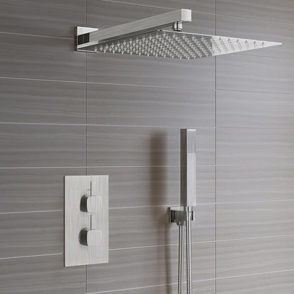 Voolan All Metal Shower Head with Extension Arm, Stainless Steel Waterfall Rainfall Showerheads, High Flow Bathroom Square Rain Shower Head (10’’ Shower Head with 16’’ Shower Arm, Brushed Nickel)