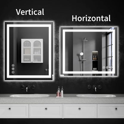 30"x36" LED Bathroom Mirror with Lights, Dimmable, Anti-Fog, Lighted Bathroom Vanity Mirror for Wall, Backlit + Front Lit, Memory Function, Shatter-Proof, Tempered Glass
