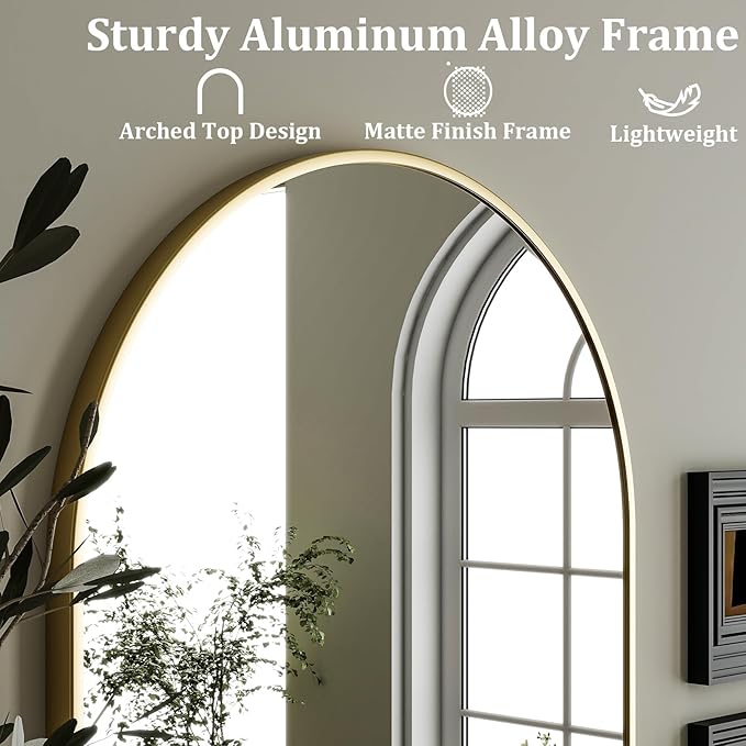 HARRITPURE 22"x30" Arched Bathroom Mirror Wall Mounted Gold Arch Mirror | Vanity Aluminum Alloy Frame Arch Wall Mirror for Living Room, Bedroom, Entryway