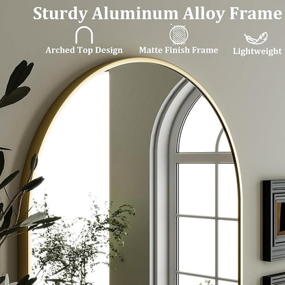 HARRITPURE Arched Wall Mirror 24"x36" Gold Metal Frame Vanity Mirrors | Aluminum Alloy Frame Bathroom Mirror Living Room, Bedroom and Entryway