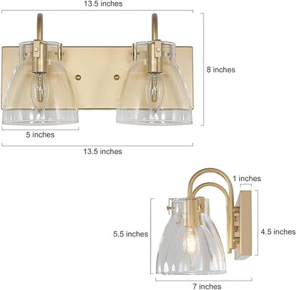 KSANA Gold Bathroom Light Fixtures, 2-Light Modern Vanity Lights for Bathroom, 13.5-inch Bathroom Lighting Lights Over Mirror