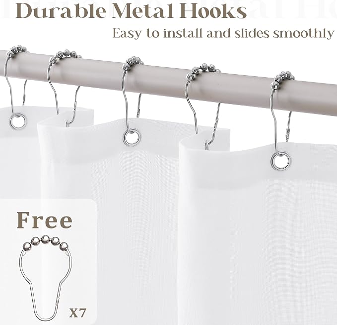 White Linen Shower Curtain for Bathroom Water Repellent 36x72 Inch | Narrow Stall Shower Curtains, Boho Farmhouse, Cotton Cloth Curtain, Machine Washable, with Hooks, 36 x 72 Inches
