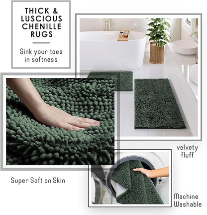 Clara Clark Bathroom Accessories Set - 27PC Bathroom Set with Adhesive Corner Shower Caddy Hanging, Bathroom Sets with Shower Curtain and Rugs, Hunter Green Shower Curtain Set with Bathroom Trash Can | 27 Piece Hunter Green Bathroom Sets with Shower Cu...
