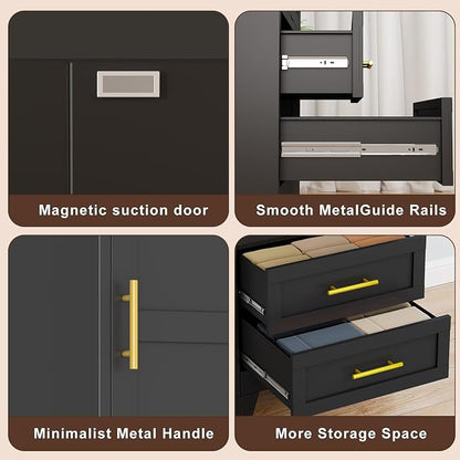 Tall Metal Narrow Storage Cabinet 67" H with 2 Drawer, Black Pantry Cabinets with 3 Adjustable Shelves and Door,Tall Bathroom Cabinet for Kitchen, Home Office, Living Room, Dining Room