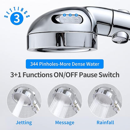 JONKEAN Handheld Shower Head with Hose for RV Chrome | High Pressure and Water Saving, ON/OFF Switch, Easy to Detachable, Equipped with 3 Spray Modes and Bracket