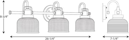 Progress Lighting Archie Collection 3-Light Clear Double Prismatic Glass Coastal Bath Vanity Light Polished Chrome