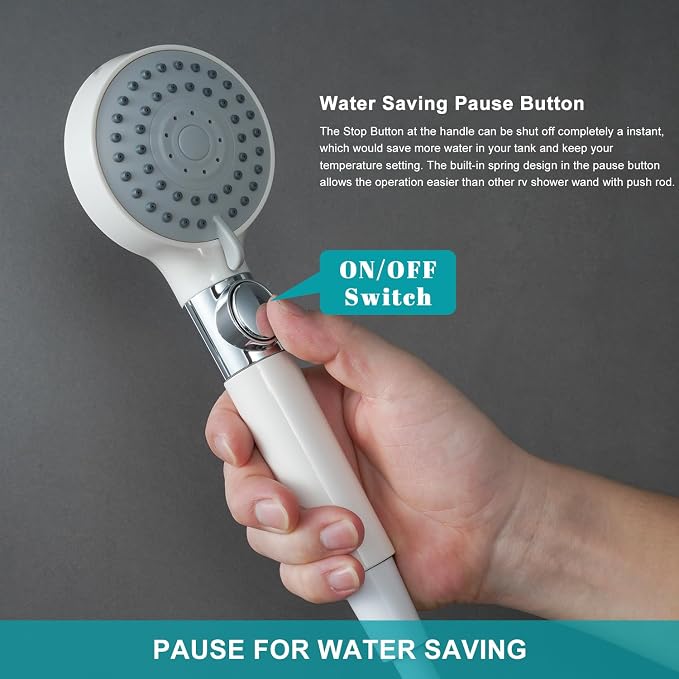 GwernKB Handheld Shower Head with Hose and On Off Switch,Water Saving | 3 Mode High Pressure Spray,for RV,Camper,Bathroom,No Drilling Wall Mount Adhesive Shower Holder,No Hurt to Wall,White