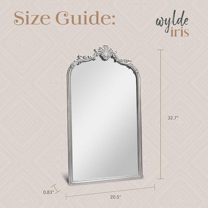English Estate Carved Arch Wood Wall Mirror, Mirror for Entryway, Living Room, Bathroom, Antique Silver, 20.4x33