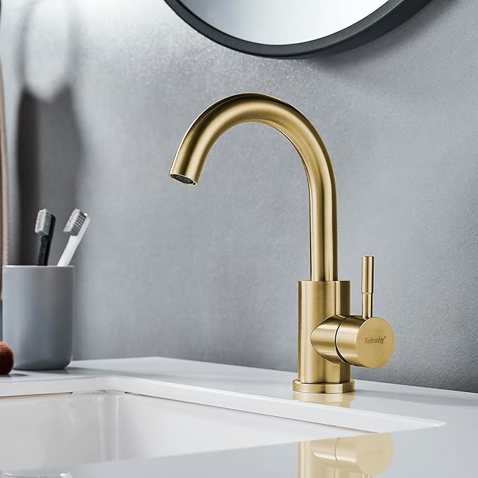 Wet Bar Sink Faucet Single Hole Brushed Gold, Modern Single Handle Bathroom Sink Faucet Commercial Stainless Steel Prep Sink Faucet