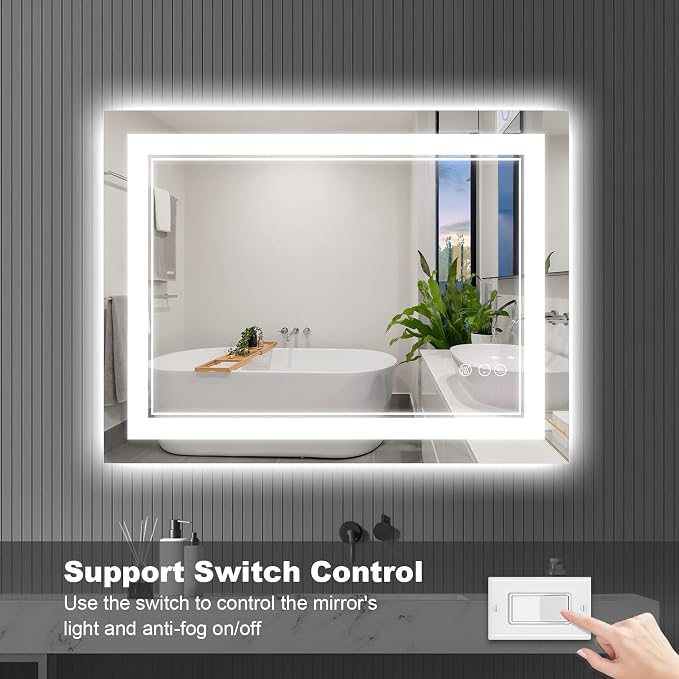 40x32 Inch LED Bathroom Mirror with Lights | Front and Backlit, 3 Colors, Dimmable, Memory, Anti Fog, Shatterproof, Horizontal/Vertical, Lighted Mirrors for Bathroom Wall