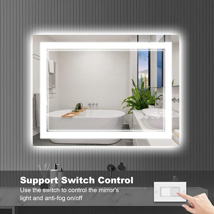 40x32 Inch LED Bathroom Mirror with Lights | Front and Backlit, 3 Colors, Dimmable, Memory, Anti Fog, Shatterproof, Horizontal/Vertical, Lighted Mirrors for Bathroom Wall
