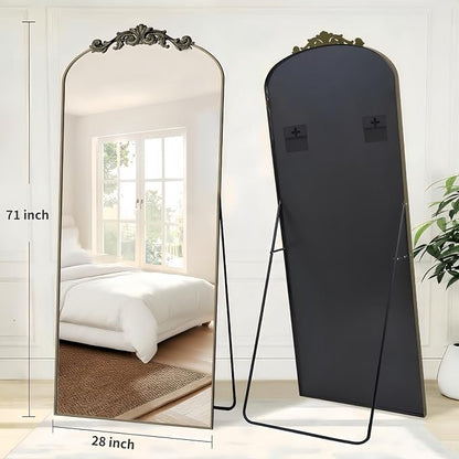 Dewfig Arched Full Length Mirror, 71"x28" Floor Mirror with Carved, Bronze | Antique Full Body Mirror, HD Shatterproof Tempered Glass, Lean/Stand/Wall for Bedroom, Living Room, Cloakroom, Home Decor