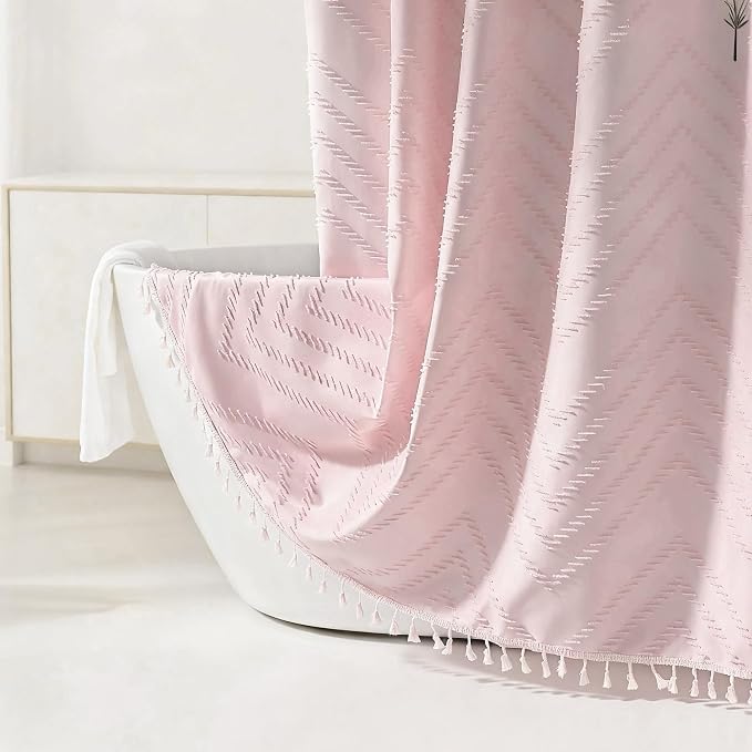 Siiluminisoy Blush Shower Curtain Fabric Shower Curtain for Bathroom 72 x 84 Tufted Chevron Textured Striped Modern Farmhouse Minimalist for Bathroom