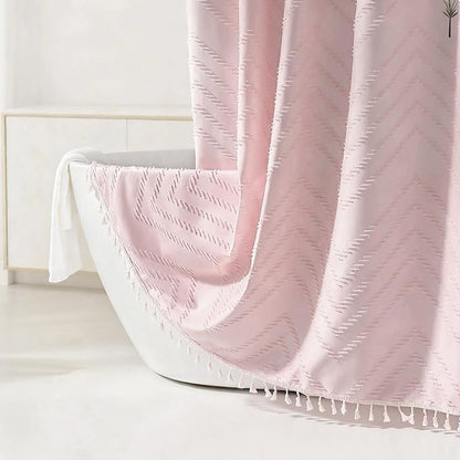 Siiluminisoy Blush Shower Curtain Fabric Shower Curtain for Bathroom 72 x 84 Tufted Chevron Textured Striped Modern Farmhouse Minimalist for Bathroom