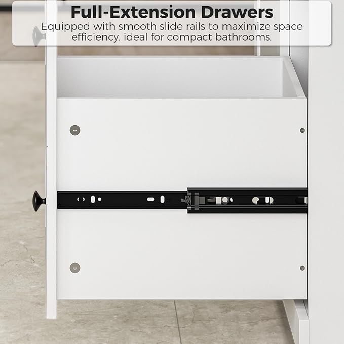 LIKIMIO 30" Bathroom Vanity with Sink, 2 Soft-Close Drawers & 1 Door, White | Freestanding Bathroom Vanity, Integrated Rectangular Ceramic Sink, Modern Bathroom Storage Cabinet, Assembly Required