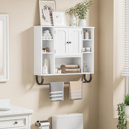 31.5'' White Bathroom Wall Cabinet - Medicine Cabinet with Adjustable Shelves & Doors, Over The Toilet Storage for Bathroom, Wall Mounted Organizer for Laundry Room Kitchen Living Room