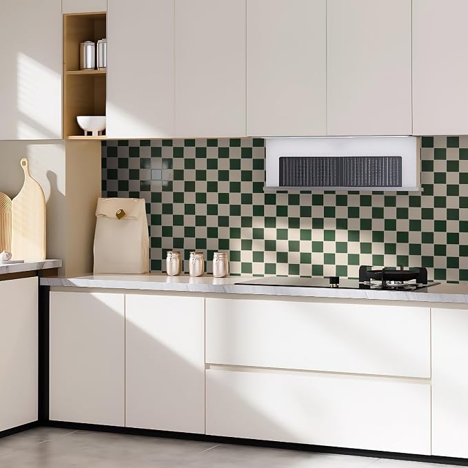 Art3d Grid Tile Peel and Stick Backsplash, 10-Pack, Dark-Green & Warm White | 12 x 12 Inch, Enhanced Thickness, Superior Adhesion, Moisture Resistant, Long-Lasting, Minimalist Look, for Kitchen Decor