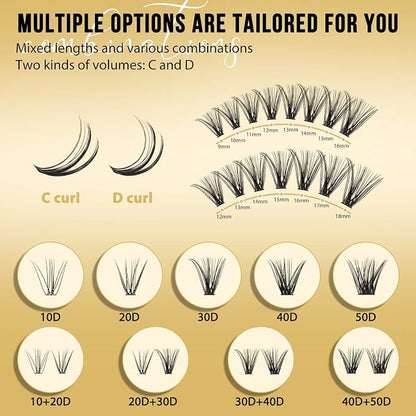 QUEWEL Lash Clusters 320Pcs 30D C Curl Lash Cluster Eyelash Extensions | Cluster Lashes Mix12-18mm Individual Eyelashes Clusters Wispy Lash Clusters Thin Band Soft to Use at Home(30D C Mix12-18)
