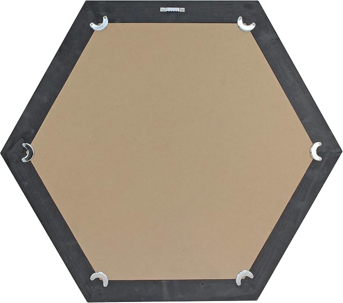 Stonebriar Decorative 24" Hexagon Wall Mirror with Black Wood Frame and Attached Hanging Bracket, Decorative Country Rustic Decor for the Living Room, Bedroom, Bathroom, Hallway, and Entryway