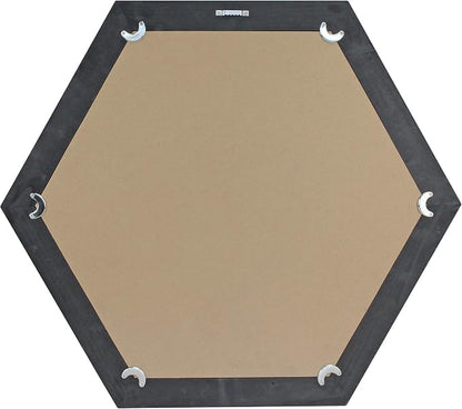 Stonebriar Decorative 24" Hexagon Wall Mirror with Black Wood Frame and Attached Hanging Bracket, Decorative Country Rustic Decor for the Living Room, Bedroom, Bathroom, Hallway, and Entryway