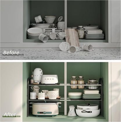 NETEL Under Sink Organizers and Storage, 2 Tier Expandable Under Cabinet Organizer Shelf with 2 Baskets and 6 Panels, Expandable Shelf for Cupboard, Kitchen, Bathroom, Shoe Storage Rack