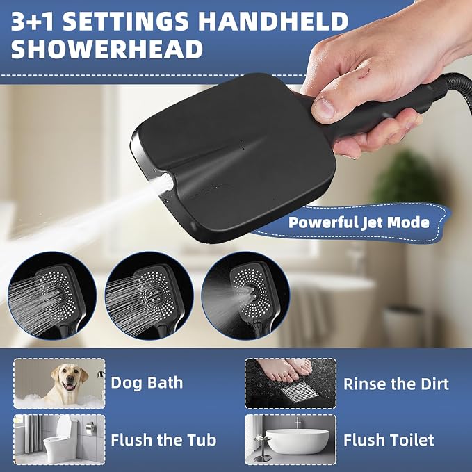12" High Pressure Rain/Rainfall Shower Heads With Handheld Spray Combo (3+1 Settings & Built-in Power Wash Mode), Double/Dual Shower Head With Handheld - Height/Angle Adjustable(Matte Black)