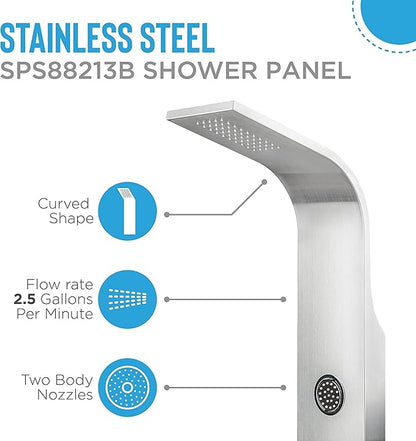Blue Ocean 48" Stainless Steel SPS88213B Shower Panel Tower Column with Rainfall Shower Head and Handheld Shower