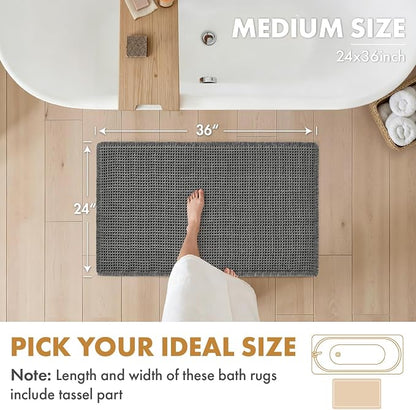 MIULEE Set of 2 Waffle Bathroom Rugs Boho Bath Mat Dark Grey 24x36 Inch | Non Slip, Super Absorbent, Washable, Ultra Soft, Rubber Backed, Large Bath Rugs for Bathroom Floor Tub Shower