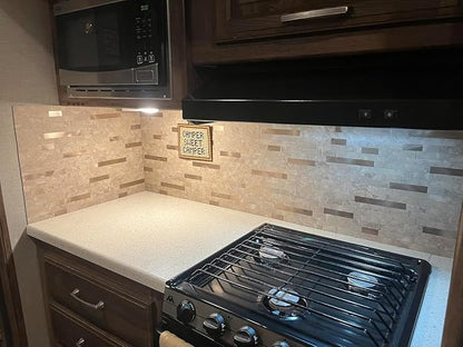 Yipscazo 10 Sheets Peel and Stick Stone Metal Tile Backsplash, Stick on Tiles for Backsplash Kitchen, Bathroom, Laundry Room, Camper, Fireplace (12'' X 12'', Beige Stone with Gold Metal)