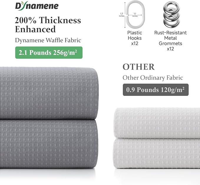 Stall Waffle Shower Curtain 256 GSM Heavy Fabric 54x72 Grey/Gray | 54 Inch Wide, Thick Cloth, Weighted Hem, Water Repellent, Hotel Luxury Polyester Shower Curtain Set for Bathroom 10 Hooks