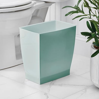 iDesign Small Plastic Bathroom Trash Can, Slim Rectangle Soft Aqua Blue | For Bedroom, Office, Dorm