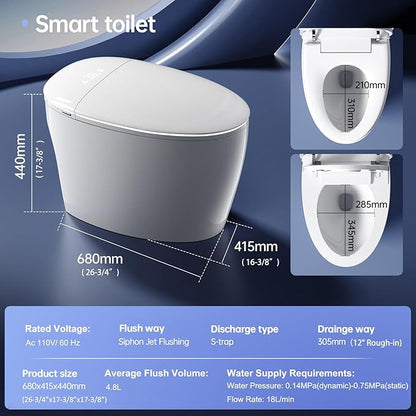 Smart Toilet with Built In Luxury Bidet, Heated Seat,Warm Water and Dryer, Elongated Egg Shape Japanese Toilet with Auto Flush, Auto Open and Close Lid, TEMP Display