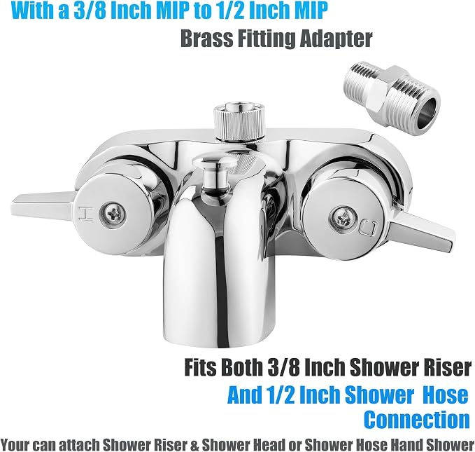 Bathcock Clawfoot Tub Shower Diverter Kit, 3 3/8" Centers, Vintage Bathtub Faucet, MIP Inlet, Shower Riser Outlet, Chrome