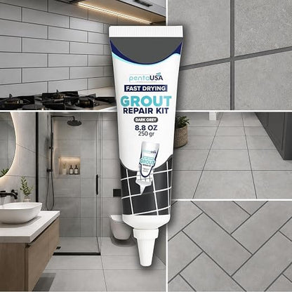 Premixed Tile Grout Repair - Dark Gray 2-Pack (17.6oz/500g) | Acrylic sanded formula, for bathroom shower kitchen tile, water-resistant, 24-hour cure, 58 sq ft, value 2-pack