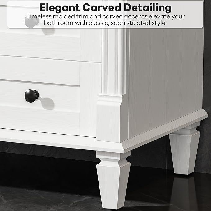 LIKIMIO 30 Inch Bathroom Vanity with Sink, Towel Holder & Adjustable Solid Wood Legs for Uneven Floor, Modern Bathroom Storage Cabinet with Tip-Out Drawer, 2 Drawers & Adjustable Shelf, White